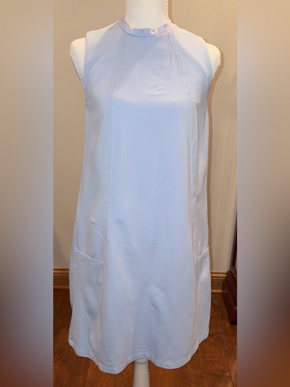 J McLaughlin sleeveless shift dress powder blue mock neck w/pockets sz XS EUC